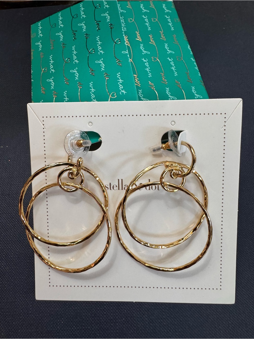 STELLA & DOT Interlocking Gold Hoop Earrings w/ Box, Like New
